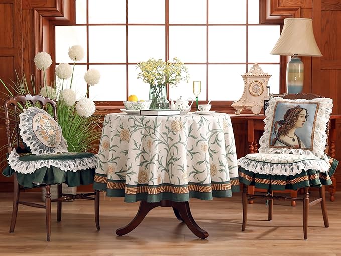 patdrea Designer Idyllic Linen Round Tablecloth, French Table Cloth - Image 2