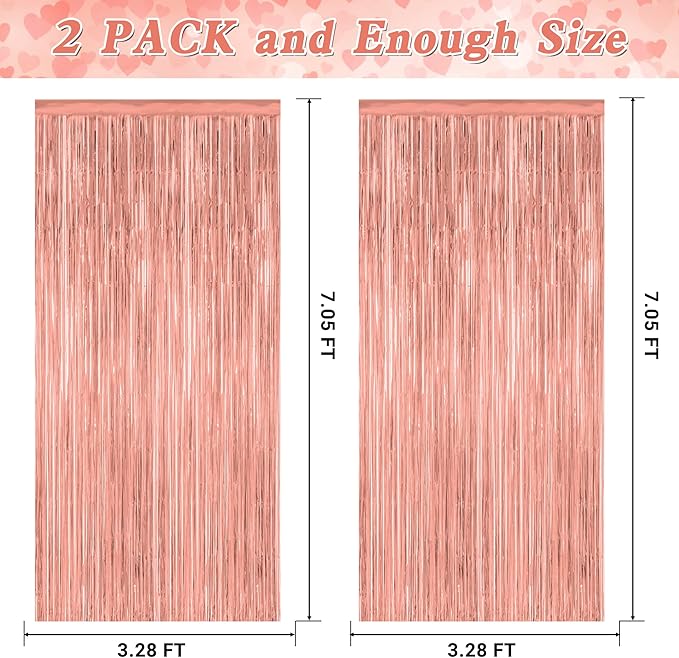 2 Pack Rose Gold Decorations, 3.28 FT x 7.05 FT Rose Gold Fringe Curtains - Image 2