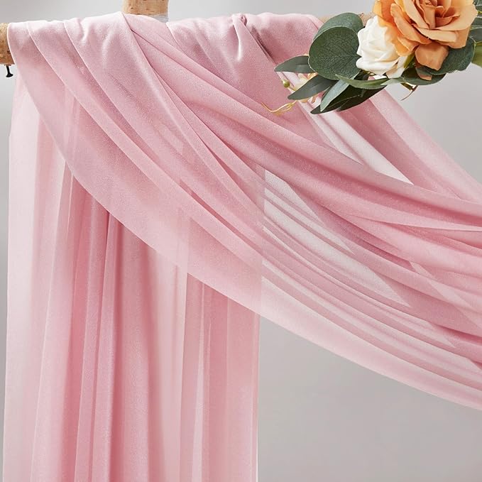 Wedding Arch Draping Fabric, 2 Panels 30" x 20Ft Dusty Rose Sheer Curtain - Image 2