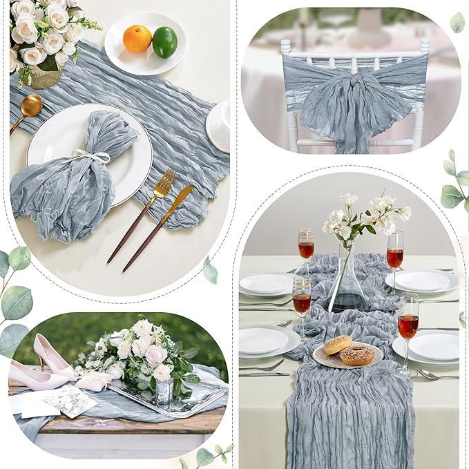 12 Pack Dusty Blue Cheesecloth Table Runner 10FT Long Boho Gauze Table Runner - Image 4