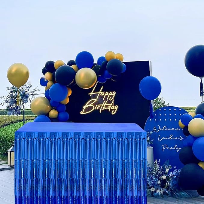 Blue Streamers Party Decorations, 2 Packs Blue Table Skirts Metallic Foil - Image 7