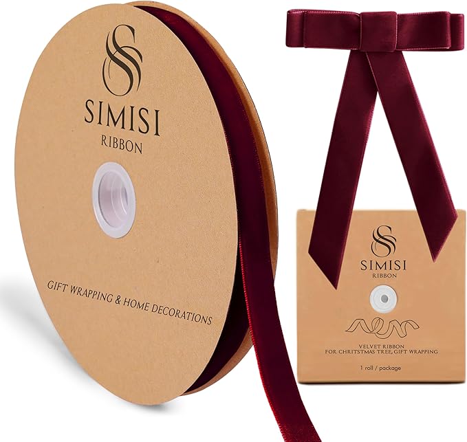 Burgundy Velvet Ribbon 5/8'' 25 Yards by SIMISIRIBBON