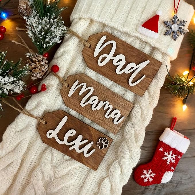 5Pcs Personalized Christmas Stocking Name Tags Custom Wooden Stocking Name Tag - Image 4