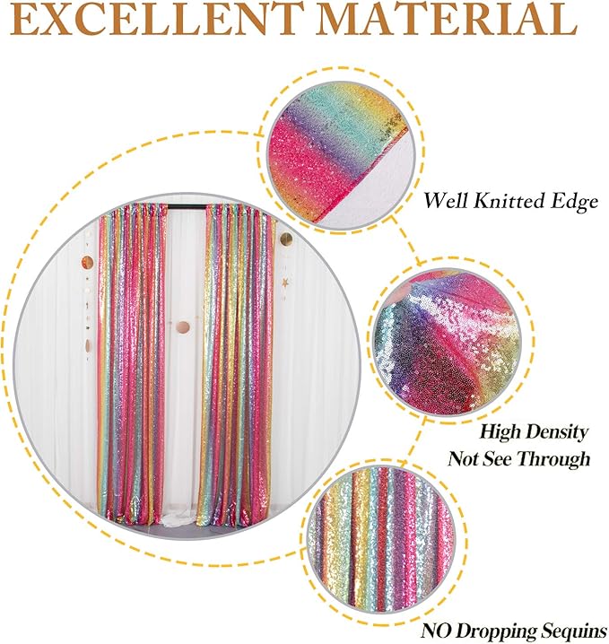ShinyBeauty Rainbow Backdrop 2FTx8FT Sequin Curtains 8 Panels Photo Backdrops - Image 5