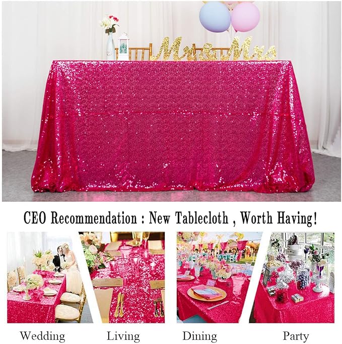 ShinyBeauty Sequin Tablecloth 72x72-Inch Hot Pink Square Sequin Table Cover - Image 2