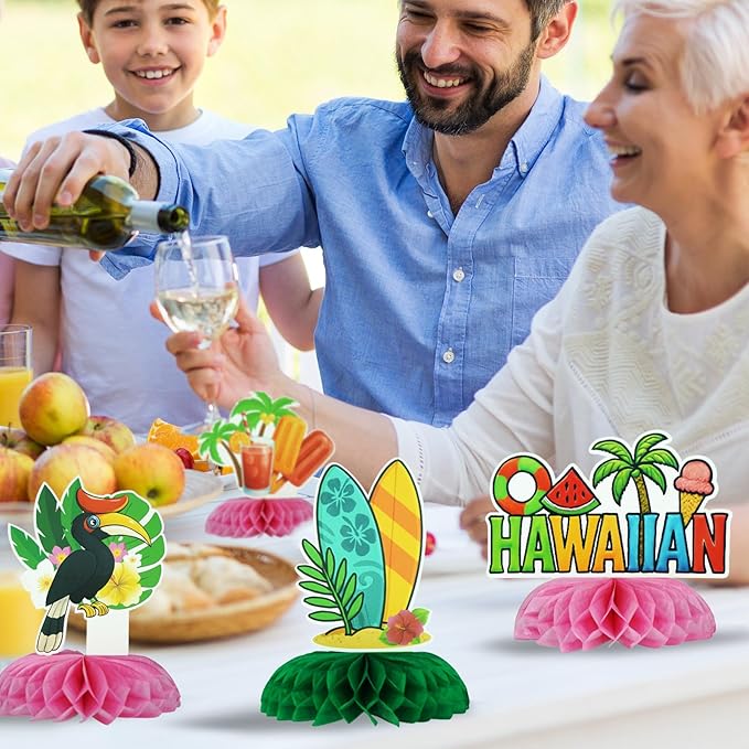 12Pcs Summer Honeycomb Hawaii Table Centerpieces Luau Aloha Table Toppers Tiki - Image 5