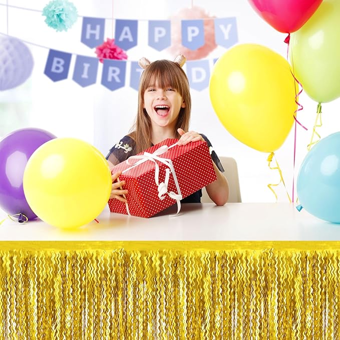 6 Pack 29 x108 Inch Gold Wave Foil Fringe Table Skirts Metallic Banner - Image 5