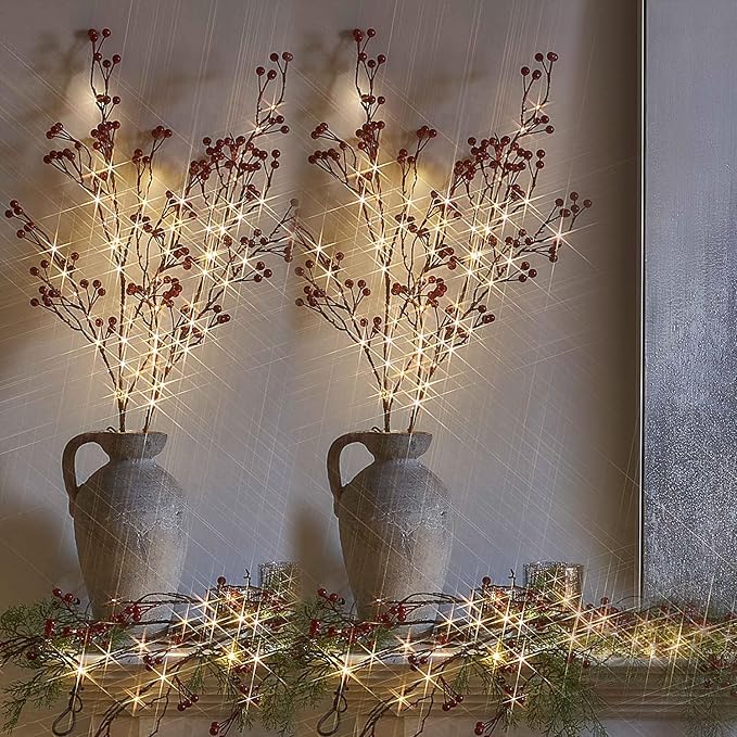 Fudios Lighted Red Berry Branches 80 LED Fairy Lights - Image 6