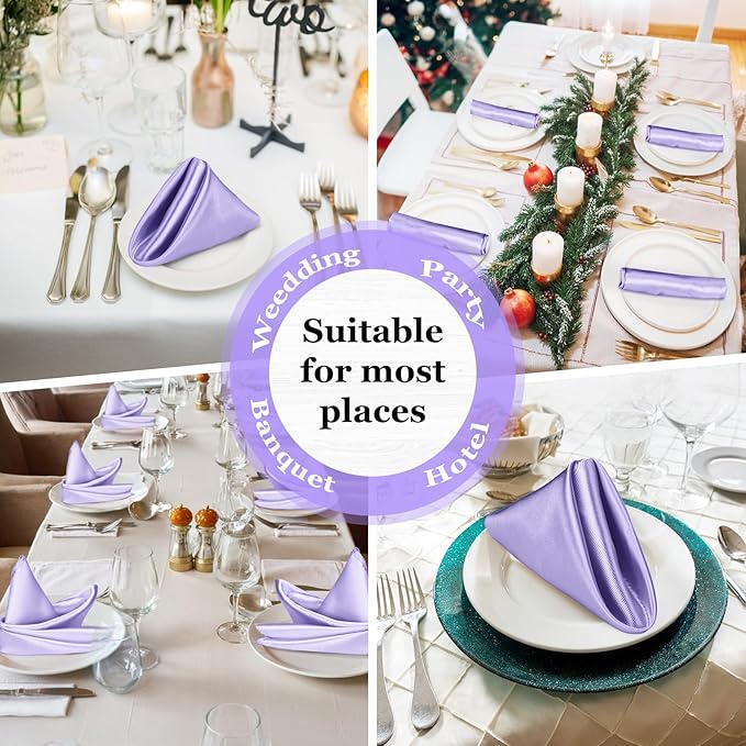 Bailarina 80 Pack Lavender Satin Napkins, 17x17 Inches Wedding Napkins Square - Image 7