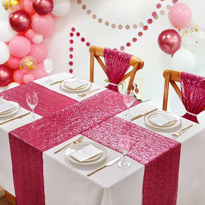 Sequin Table Runner Fuchsia 10 Pcs 12x108 Inches Elegant Wedding Sparkly Fabric - Image 7