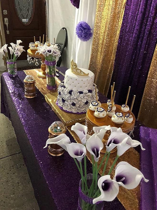 QueenDream Sequin Tablecloth 90"x132" Purple Party Tablecloth Rectangular - Image 5