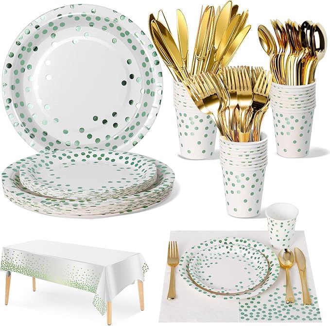 141 Pieces Green Dots Party Supplies, Party Dinnerware Sets Include Paper by Nkaiso