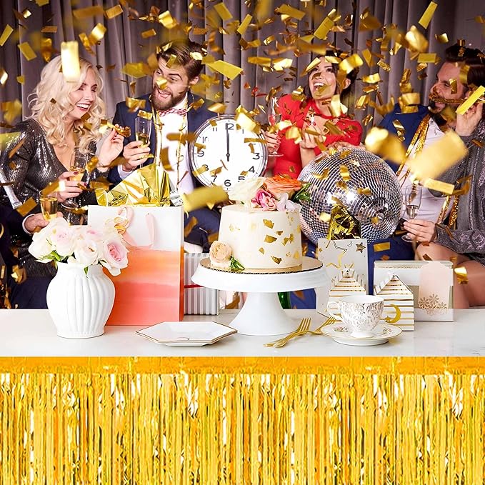 3 Pack 29 x108 Inch Gold Foil Fringe Table Skirts Metallic Banner - Image 6