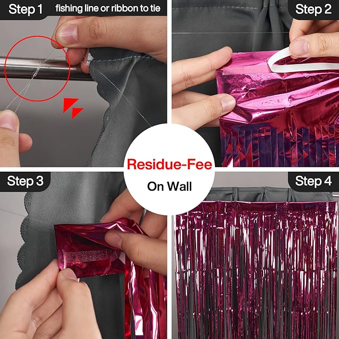 PartyWoo Foil Fringe Curtains, Fringe Backdrop, Party Backdrop Curtain - Image 3