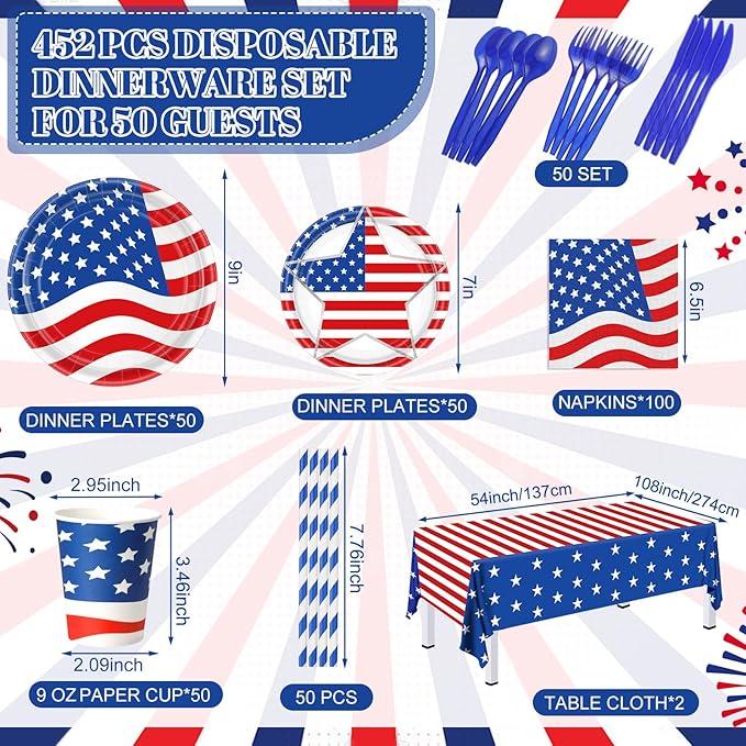 452 Pcs American Flag Party Supplies Veterans Day Decorations - Image 2