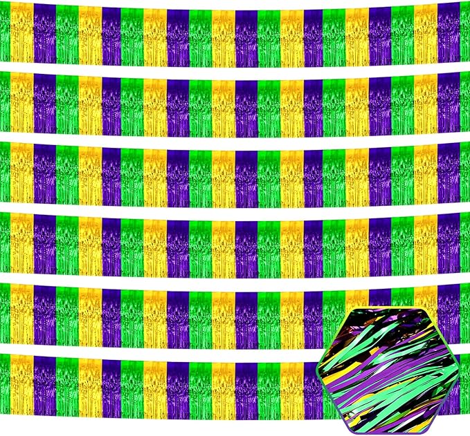 6 Pack 10 Feet Gold Green Purple Foil Fringe Garland Metallic Tinsel Streamers by Ferwzsr