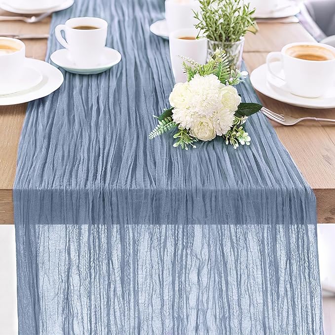 1-Pack Dusty Blue Cheesecloth Table Runners – 10FT Boho Rustic Gauze Fabric by Unknown