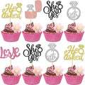 30 PCS He Asked She Said Yes Cupcake Toppers Diamond Ring Cupcake Picks Love I by ZHUOWEISM