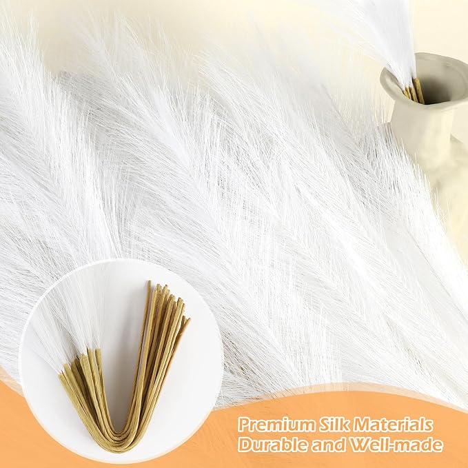 White Pampas Grass Decor 30 Pcs 21.7 Inch Faux Pampas Grass Bulk Artificial - Image 4