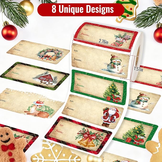 500 PCS Christmas Gift Tags Christmas Santa Claus Stickers Self Adhesive - Image 2
