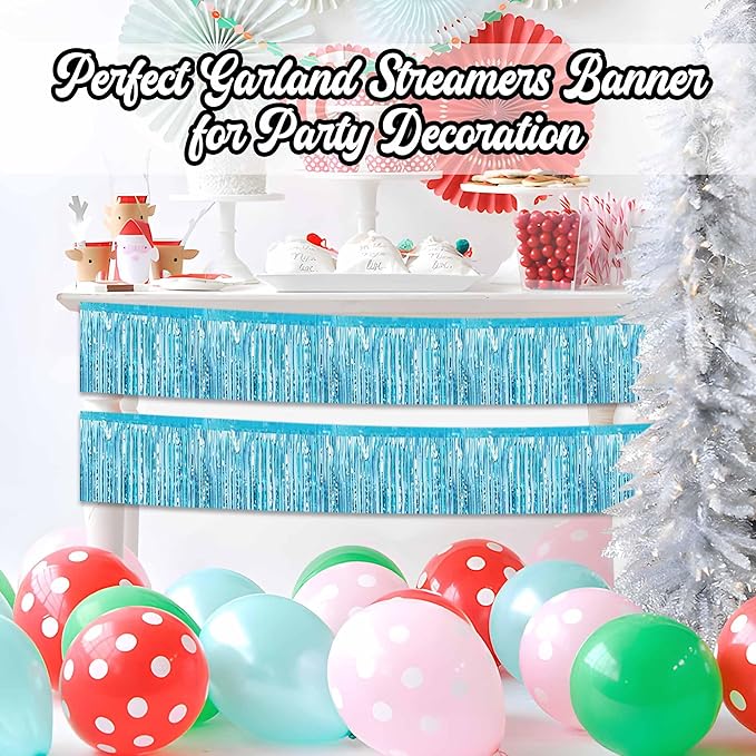 6 Pack 10 Ft Light Blue Foil Fringe Garland Metallic Streamers Tinsel Banner - Image 4