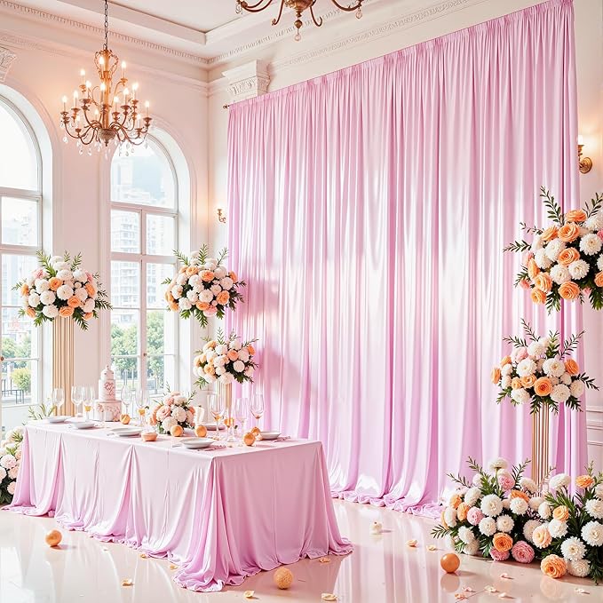 Pink Satin Backdrop Curtains 2 Panels - Image 4