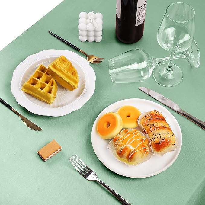 TURSTIN 1 Pack Sage Green Satin Tablecloth 102 x 58 Inch Overlay Satin Table - Image 5