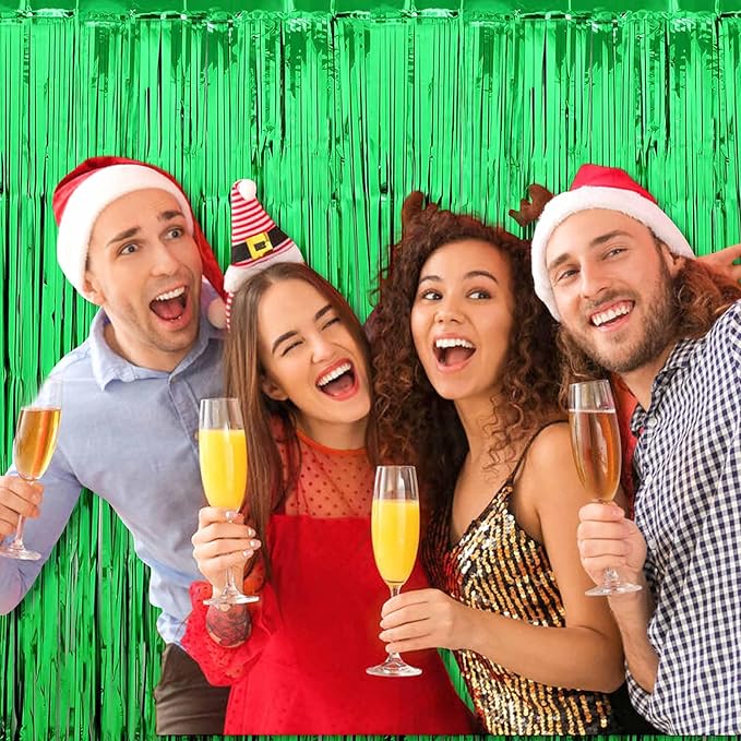 6 Pack Green Foil Fringe Curtains Backdrop, 3.28 x 8.2 Ft Metallic Streamers - Image 5