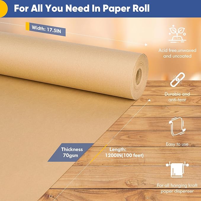 Vanhench Brown Wrapping Paper, Craft Kraft Paper 17.5"x 1200" - Image 2