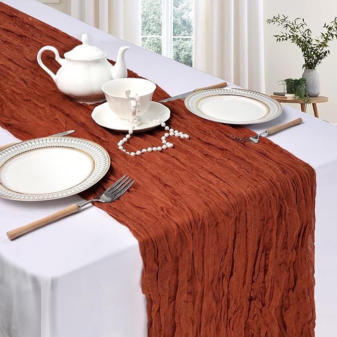 6 Pack Fall Thanksgiving Table Runner Terracotta Cheesecloth 10ft Boho Gauze - Image 3