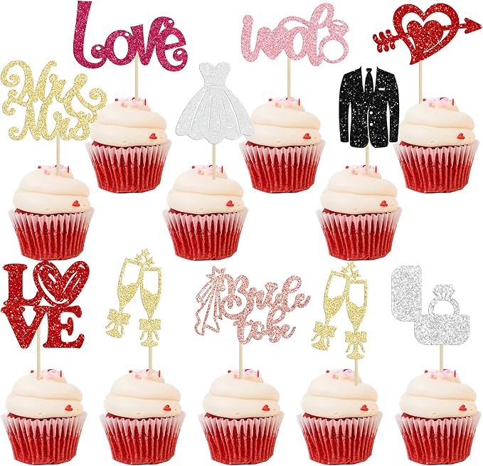 Ephlyn 30Pcs Bride to be Cupcake Toppers Glitter Wedding Cake Topper - Image 2