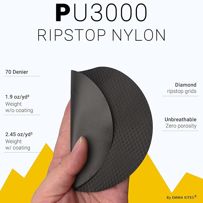 emma kites Black Ripstop Nylon PU3000 Waterproof 1.9 oz 70D Diamond Grid Tear - Image 3