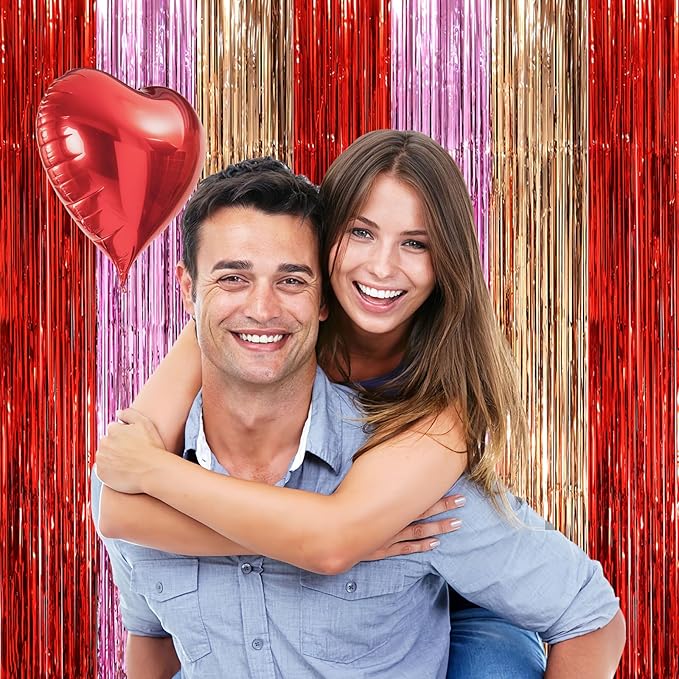 2 Pack Valentine Foil Fringe Backdrop Curtains, Tinsel Streamers Party - Image 7