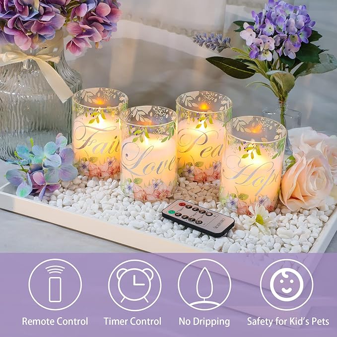 Silverstro Christmas Flameless Candles Glass Flickering Real Wax Floral LED - Image 4