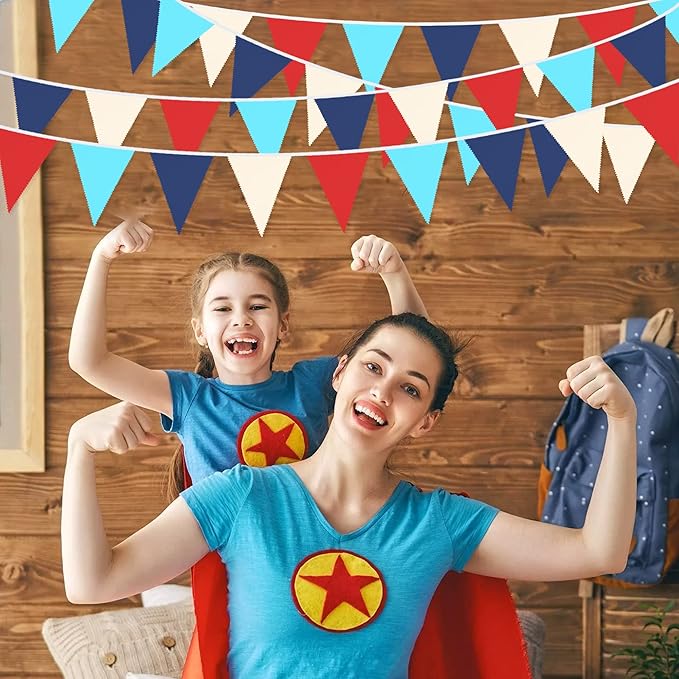 32Ft Red Blue White Nautical Pennant Banner Fabric Triangle Flag Bunting - Image 4
