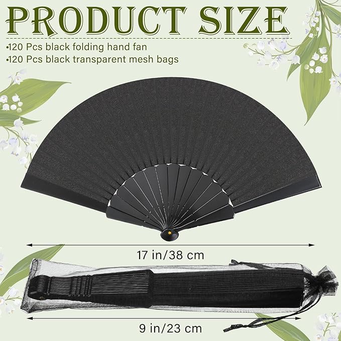 Wenqik 120 Pcs Wedding Folding Hand Fans Bulk Silk Fabric Chinese Handheld - Image 2