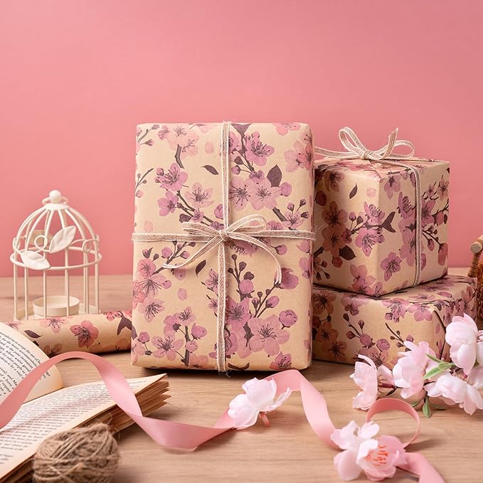 RUSPEPA Cherry Blossom Wrapping Paper Roll - Image 4