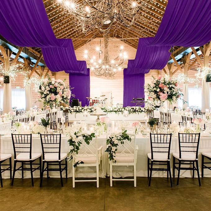 MODFUNS Wedding Ceiling Drapery Purple 5x30FT 2 Panels Sheer Wedding Arch - Image 7