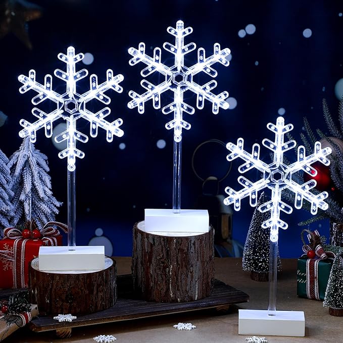 Riakrum 3 Pcs Lighted Christmas Tabletop Decorations Snowflake Table Decor Xmas by Riakrum