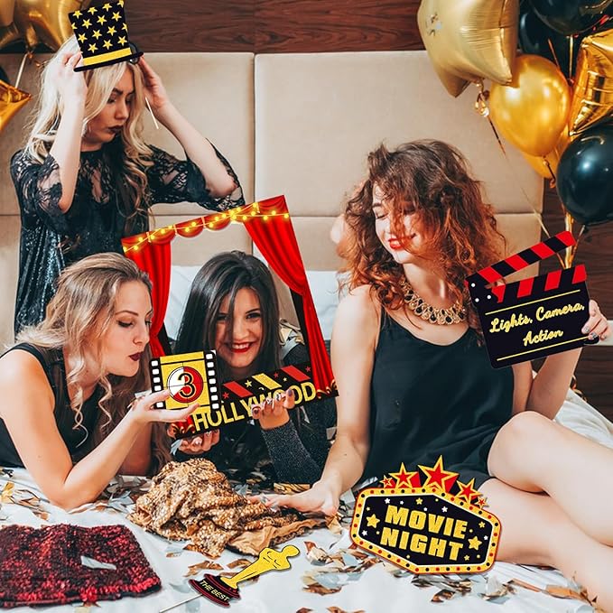 34pcs Hollywood Themed Movie Night Party Photo Booth Props, Hollywood Selfie - Image 9