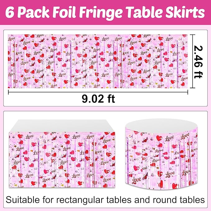 6 Pack 29x108 Inch Love Pink Wave Foil Fringe Table Skirts Metallic Banner - Image 2