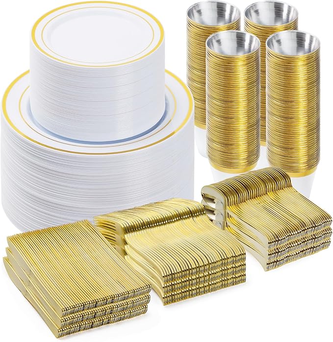BESTVIP 600PCS Gold Dinnerware Set by Bestvip