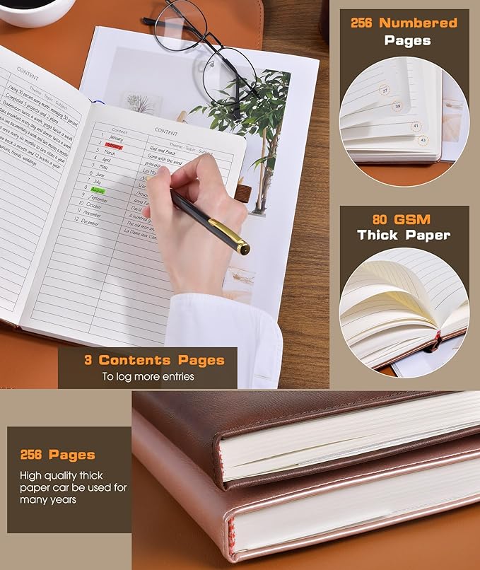 Lined Journal Notebook for Women Men, 256 Numbered Pages Hardcover Leather - Image 3