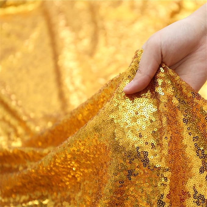 Eternal Beauty Yellow Gold Sequin Backdrop, 7x7 Ft Glitter Background Curtains - Image 7