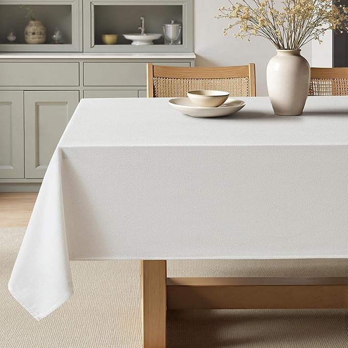 MIULEE White Linen Tablecloth 60x104 Inch Rectangle Table Cloth Waterproof by MIULEE