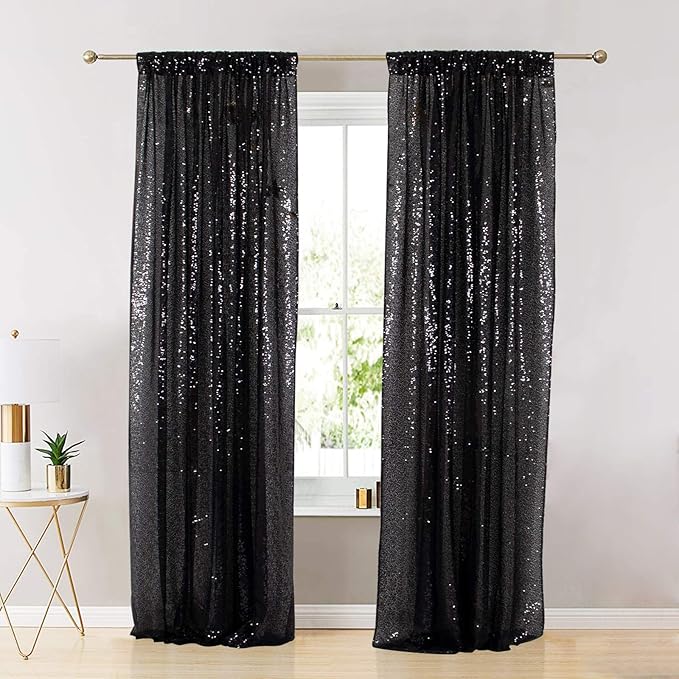 ShinyBeauty Black Sequin Curtains 2FTx8FT 4 Panels | Sparkly Photo Backdrop - Image 5