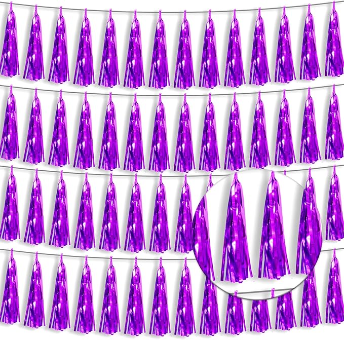 4P Purple Foil Fringe Tassel Banner Garland Metallic Tinsel Streamers Wall by Xuuf