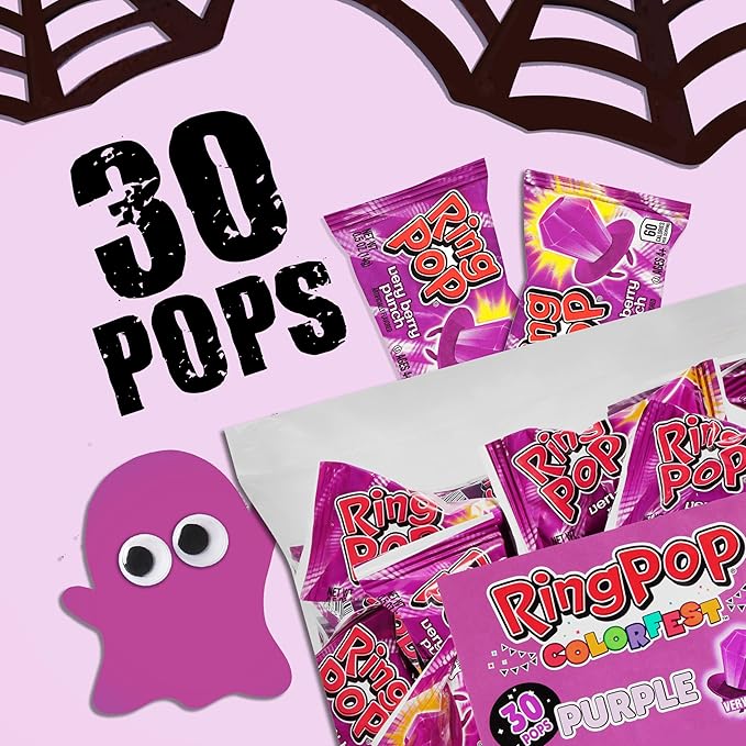 Ring Pop Purple Halloween Candy Lollipops, 30Ct Bulk Individually Wrapped in - Image 2