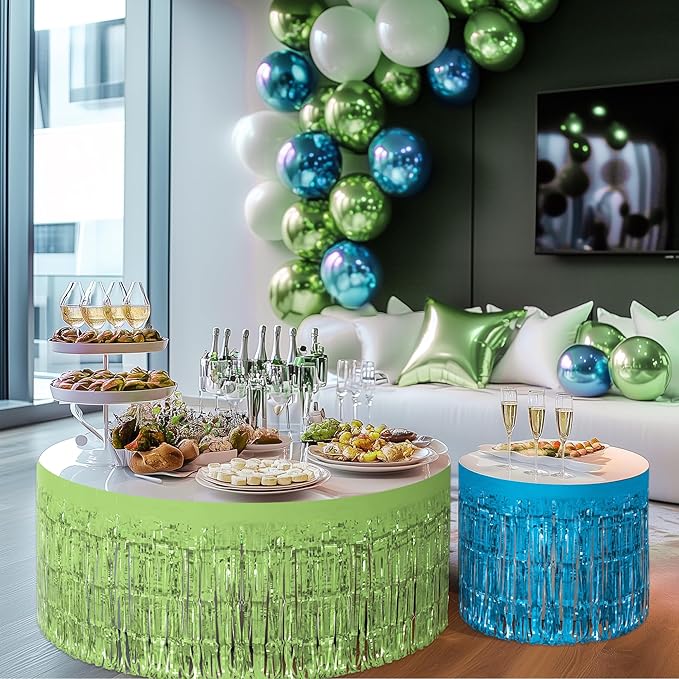 4 Pack Blue Lime Green Purple Series Table Skirts, 29x108" Metallic Foil Tinsel - Image 9