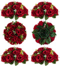BLOSMON Flower Balls Wedding Rose Centerpieces: 6 Pcs Crimson Fake Flowers by Blosmon